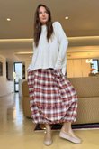 Roberta Plaid Brushed Cotton Balloon Hem Skirt Amber